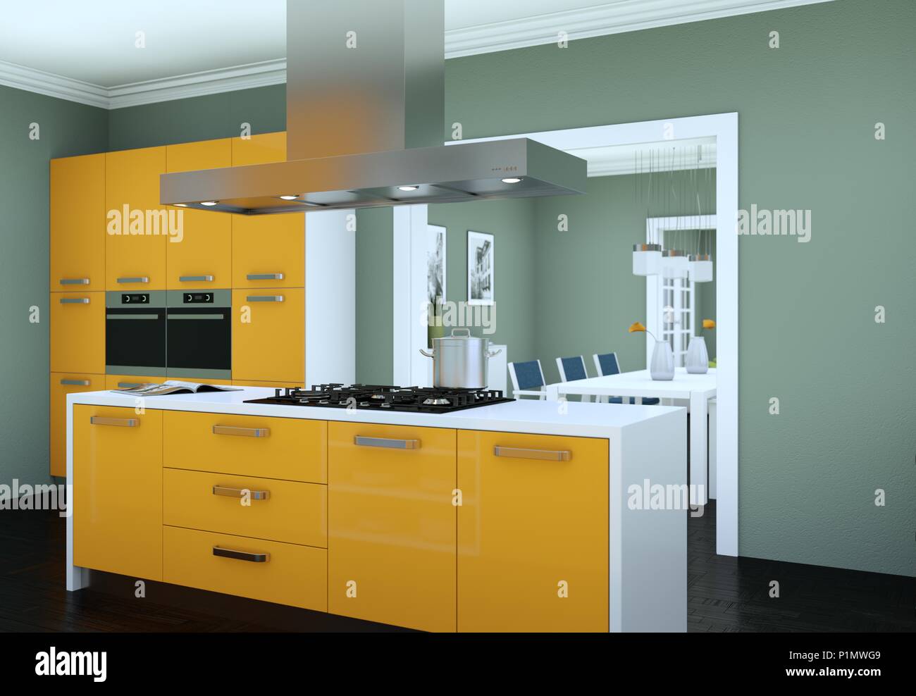Yellow modern kitchen in a flat with beautiful design Stock Photo - Alamy