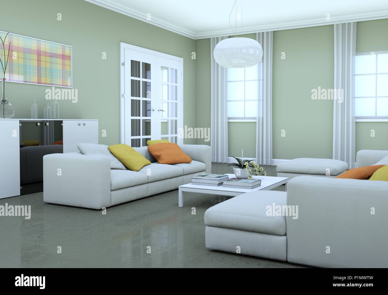 Modern bright living room interior design with sofas Stock Photo - Alamy