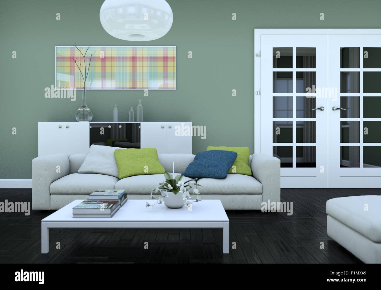 Modern bright living room interior design with sofas Stock Photo - Alamy