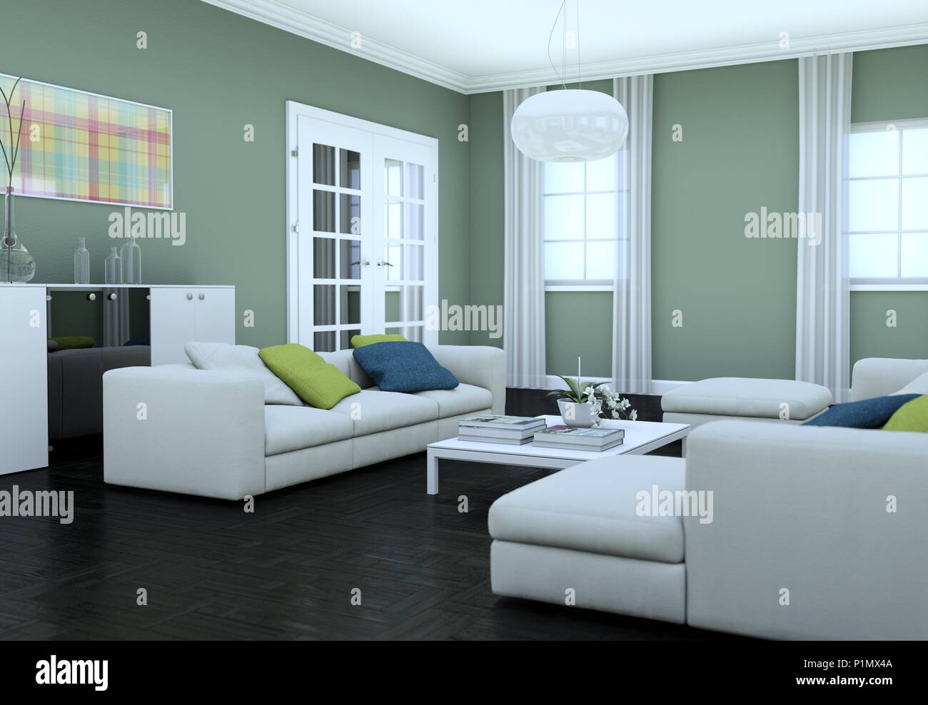 Modern bright living room interior design with sofas Stock Photo - Alamy