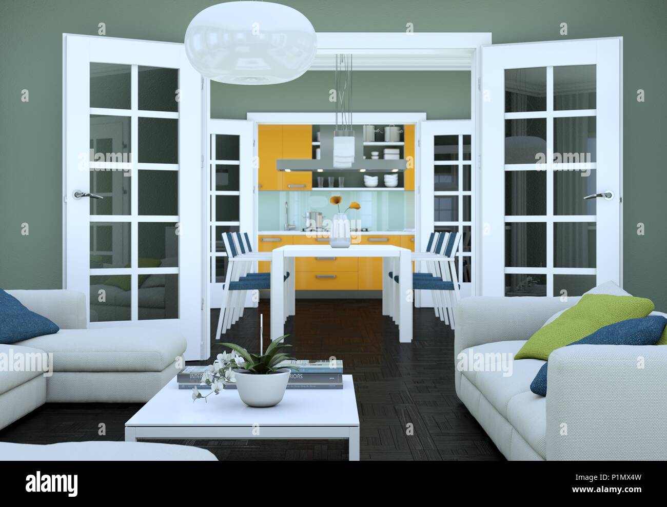 Modern bright living room interior design with sofas Stock Photo - Alamy