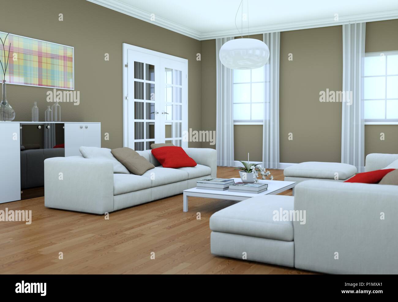 Modern bright living room interior design with sofas Stock Photo - Alamy