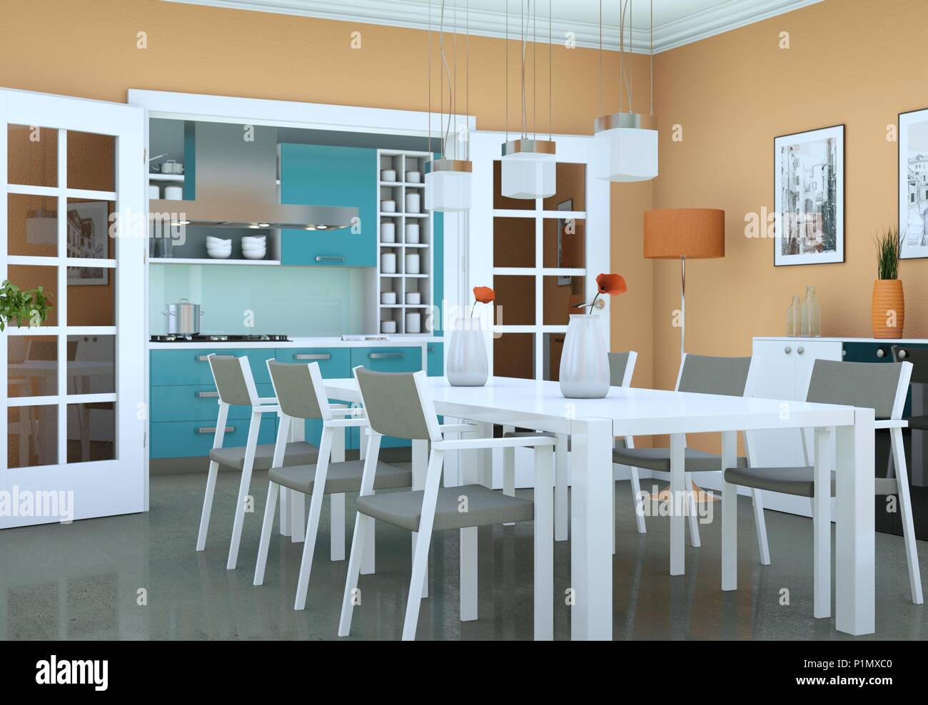 Dining room interior design in modern appartment Stock Photo - Alamy