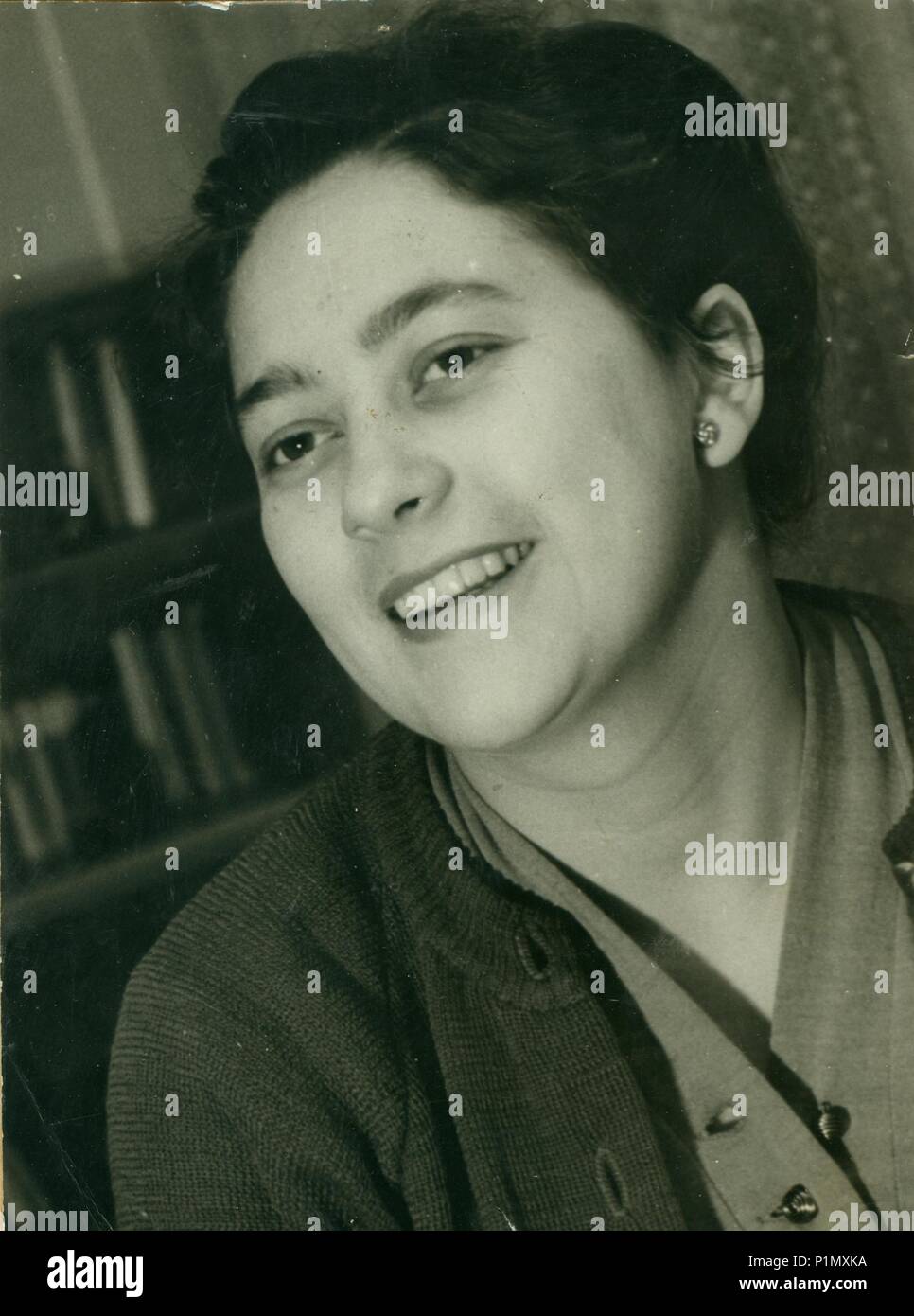 THE CZECHOSLOVAK SOCIALIST REPUBLIC - CIRCA 1960s: Retro photo shows studio portrait of mature woman. Vintage black & white photography. Stock Photo