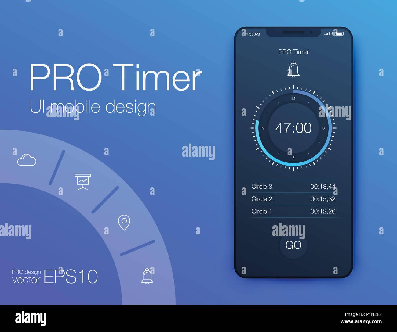 Timer application UI design concept Stock Vector