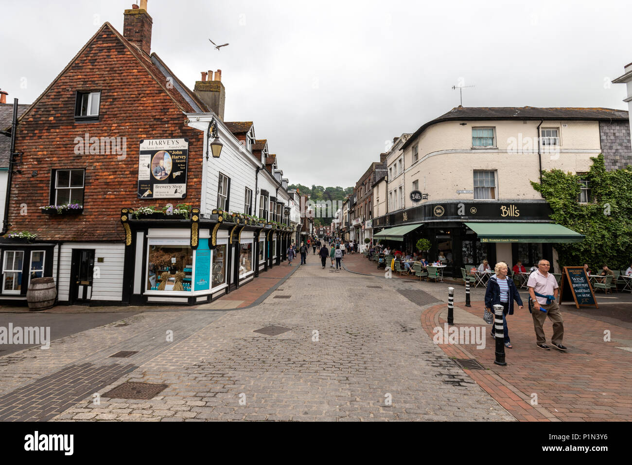 Cliffe High Street, a lovely shopping and browsing street, Lewes, East Sussex, England, UK Stock Photo