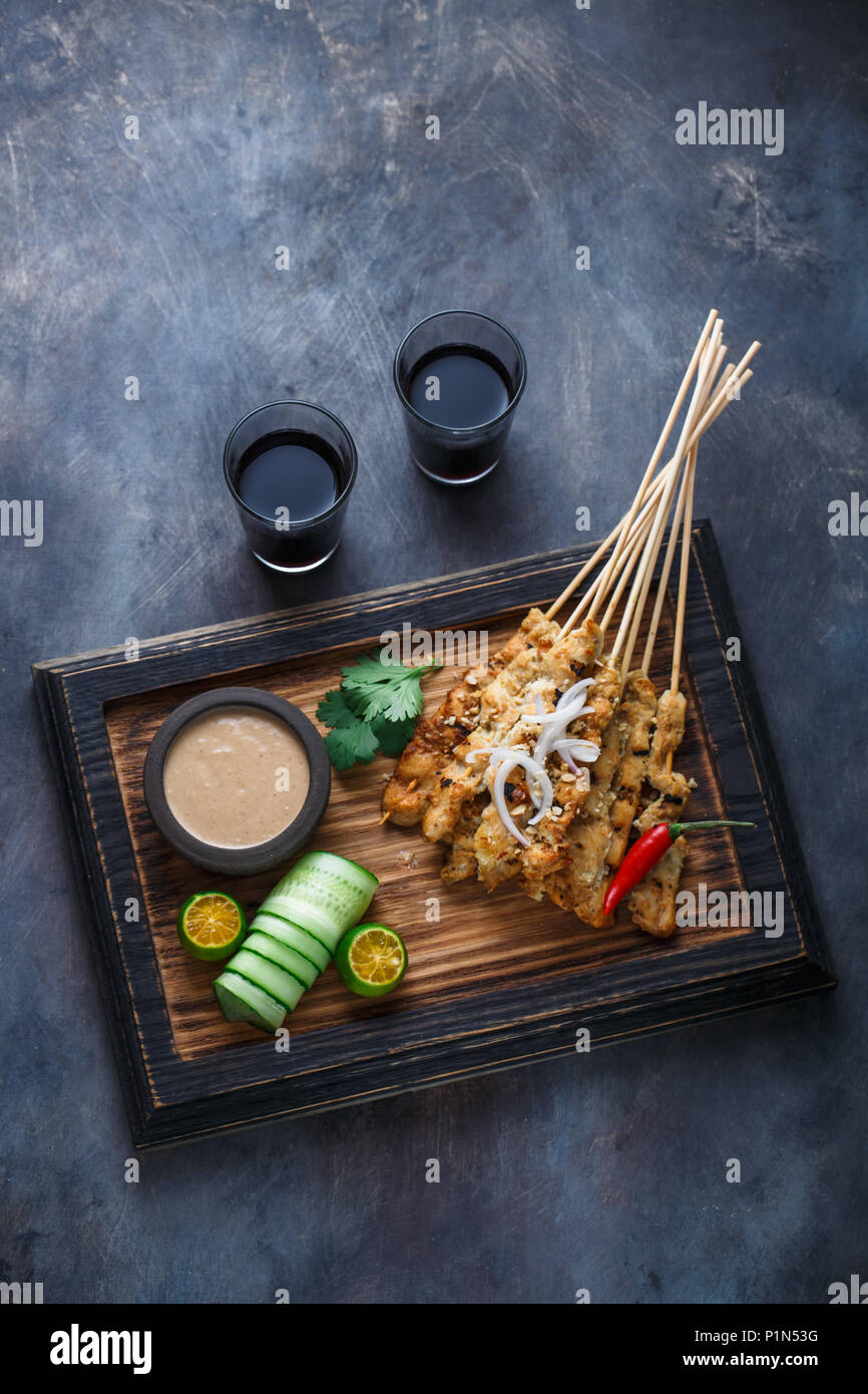 Chicken Satay or Sate Ayam Malaysian famous food. Is a dish of