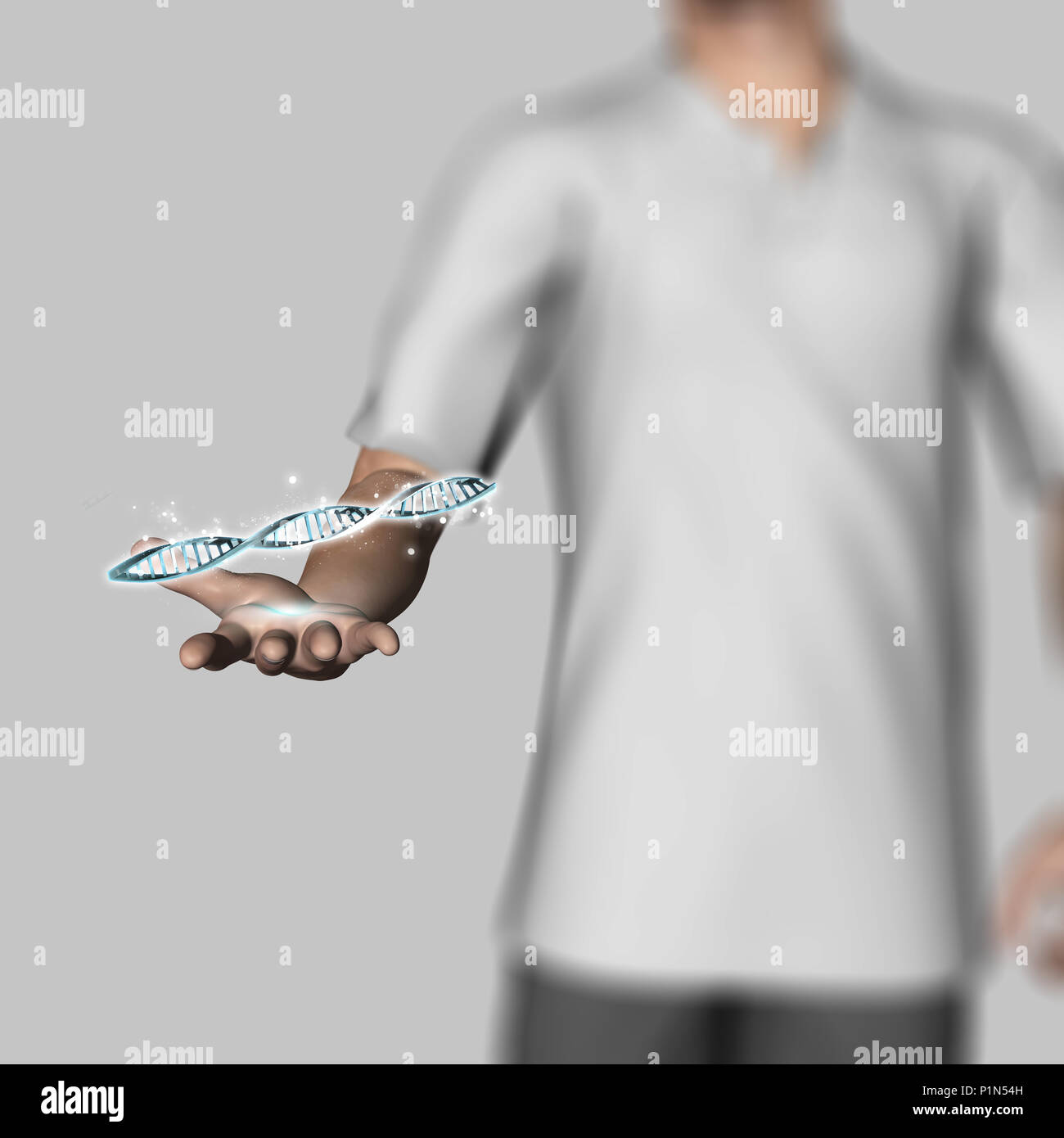 3D render of a defocussed male figure holding DNA strands Stock Photo ...