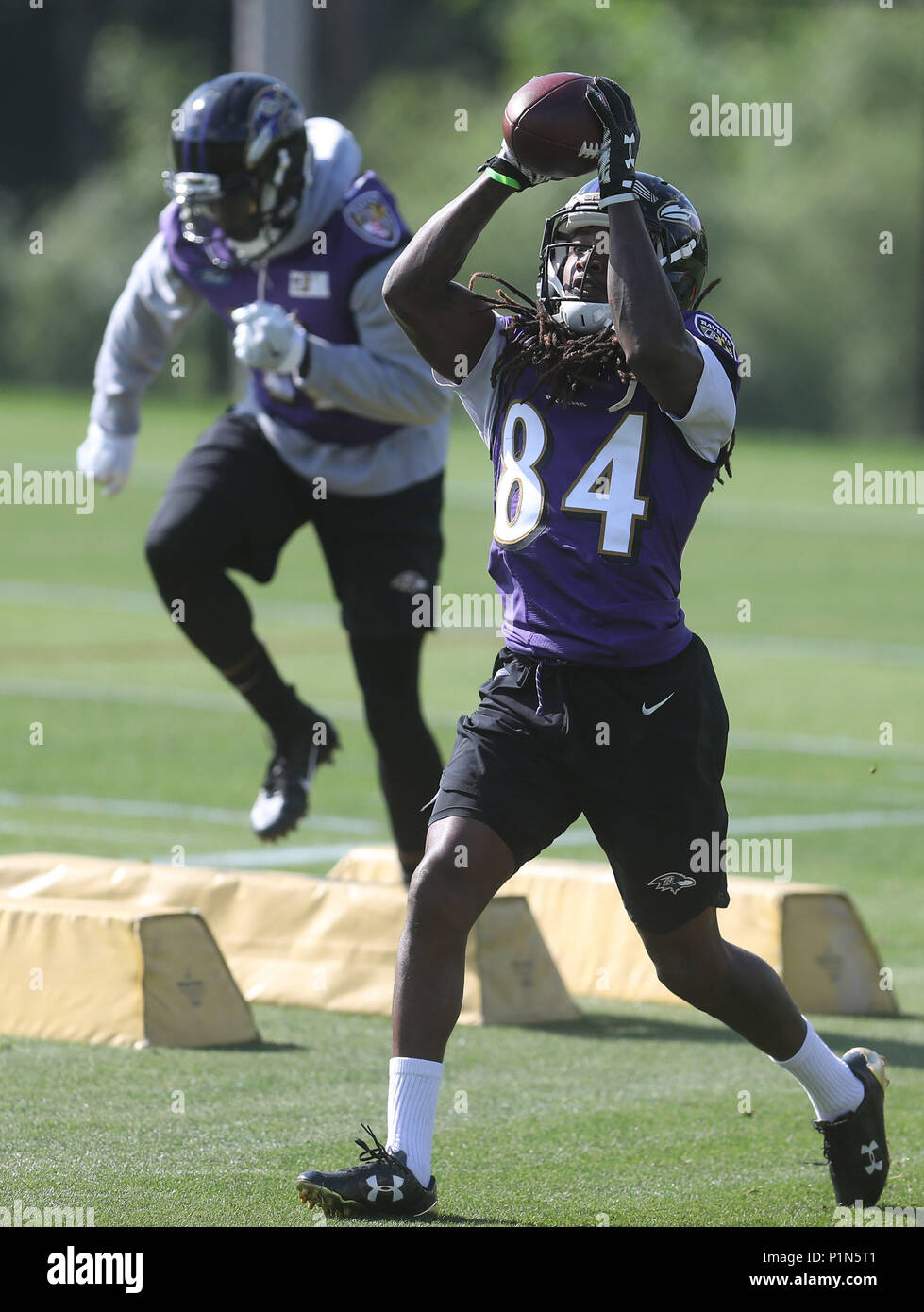 Baltimore Ravens WR Janarion Grant (84) participates in a mandatory