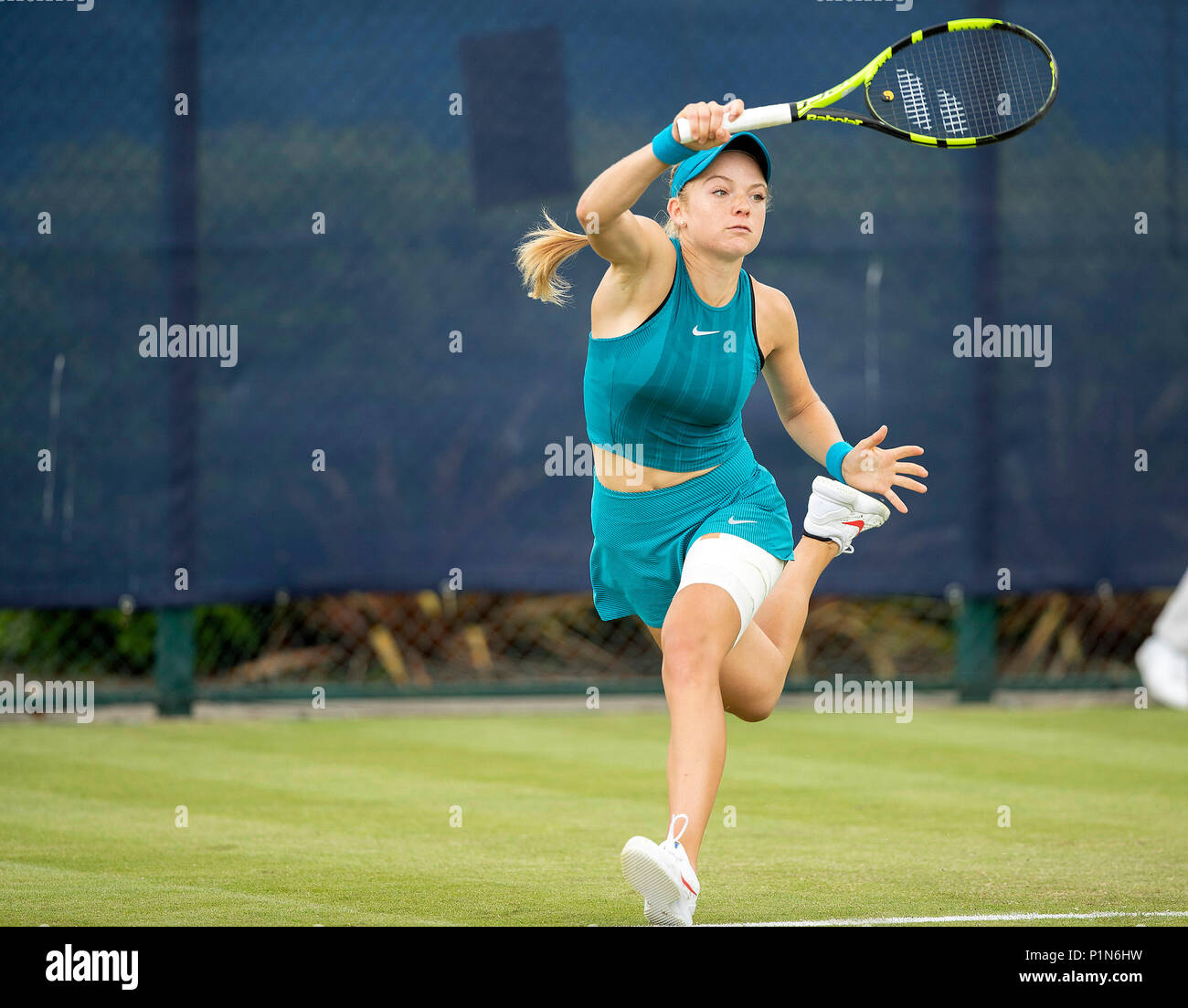 Nottingham Tennis Centre, Nottingham, UK. 12th June, 2018. The Nature Valley Open Tennis Tournament; Katie Swan (GBR) in action in her match against Monica Barthel (GER) Credit: Action Plus Sports/Alamy Live News Stock Photo