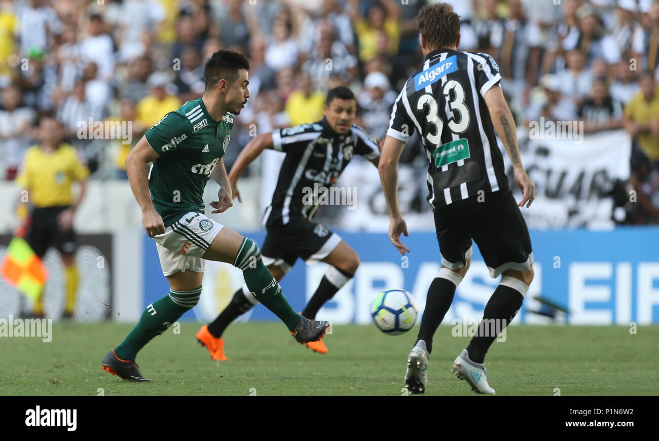 Fortaleza, Brazil. 10th June, 2018. SE Palmeiras player Willian will play with player Rafael Pereira of Ceará SC during a match that will be played for the eleventh round of the Brazilian Championship, Serie A, at the Castelão Stadium. Credit: Cesar Greco/FotoArena/Alamy Live News Stock Photo
