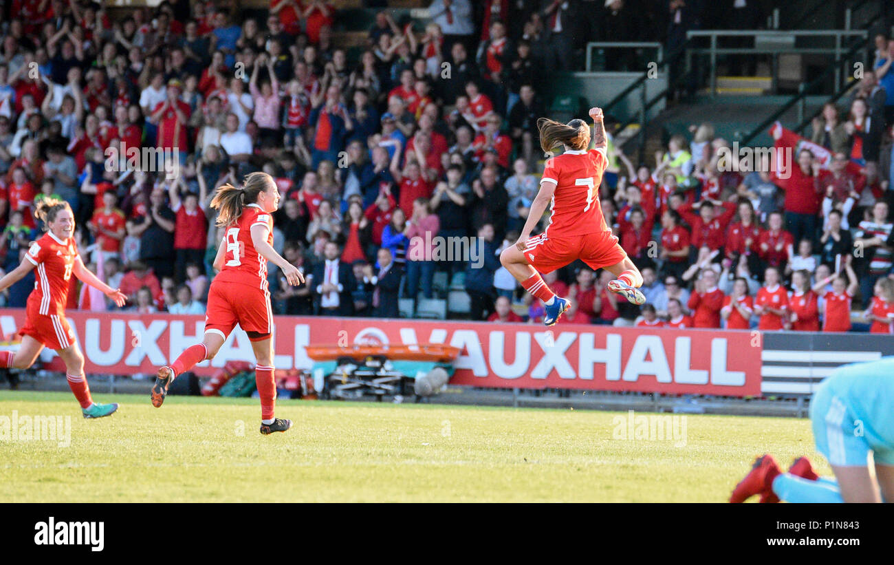 Newport, Wales. 12th June 2018. Wales v Russia, World Cup Qualifier 2019, Newport Stadium, Newport, Wales, 12/6/18: Wales Natasha Harding celebrates wales' third goal Credit: Andrew Dowling/Influential Photography/Alamy Live News Stock Photo