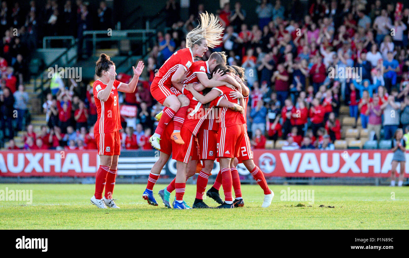 Newport, Wales. 12th June 2018. Wales v Russia, World Cup Qualifier 2019, Newport Stadium, Newport, Wales, 12/6/18: Wales celebrate their second goal of the game Credit: Andrew Dowling/Influential Photography/Alamy Live News Stock Photo