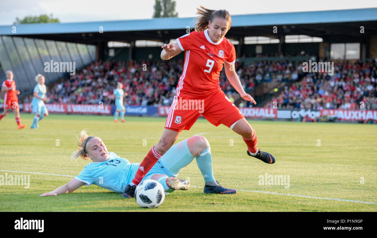 Newport, Wales. 12th June 2018. Wales v Russia, World Cup Qualifier 2019, Newport Stadium, Newport, Wales, 12/6/18: Wales Kayleigh Green skips a tackle Credit: Andrew Dowling/Influential Photography/Alamy Live News Stock Photo