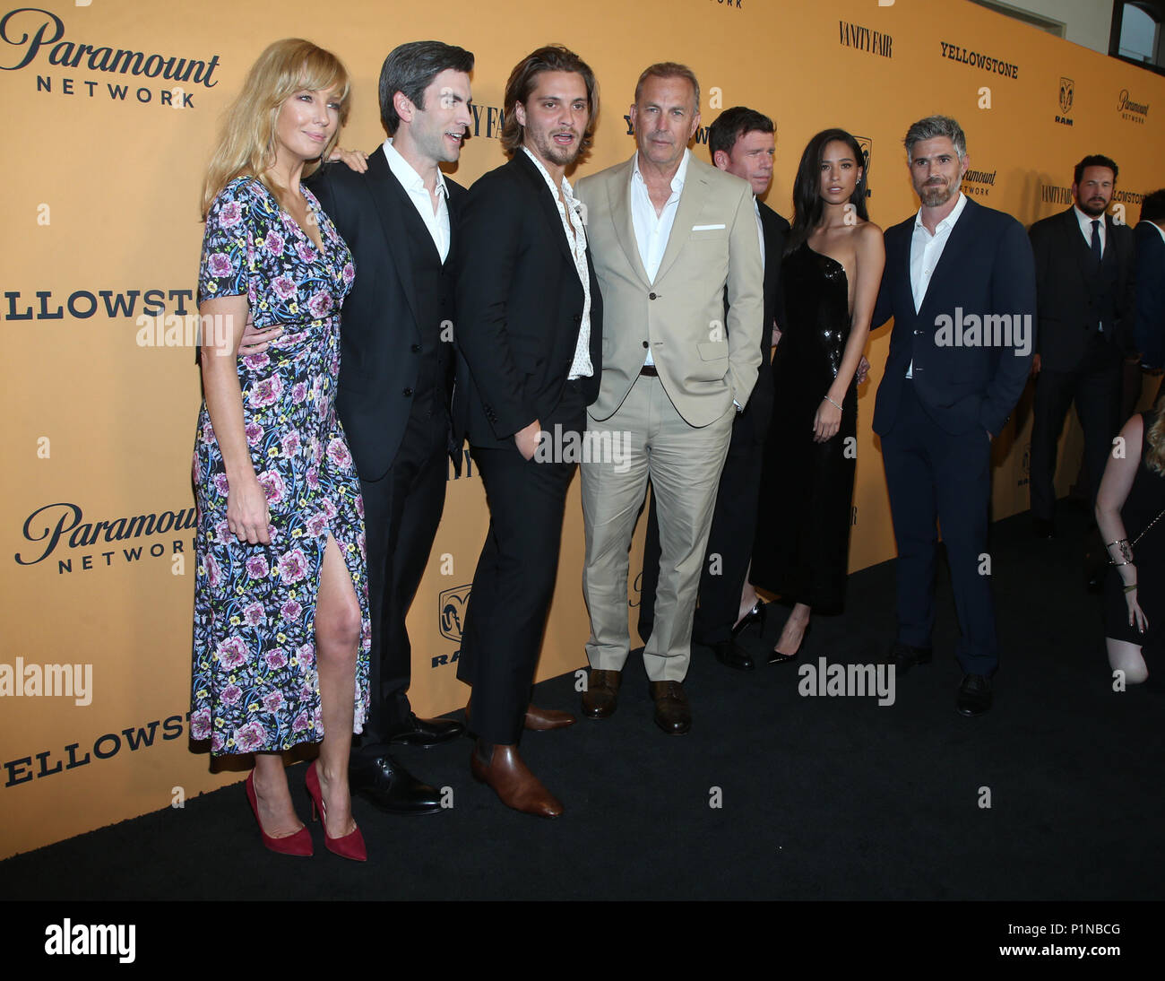 June 11, 2018 - Los Angeles, California, U.S. - 11 June 2018 - Los Angeles, California - Kelly Reilly, Wes Bentley, Luke Grimes, Kevin Costner, Taylor Sheridan, Kelsey Asbille, Dave Annable. ''Yellowstone'' World Premiere held at Paramount Studios. Photo Credit: F. Sadou/AdMedia (Credit Image: © F. Sadou/AdMedia via ZUMA Wire) Stock Photo