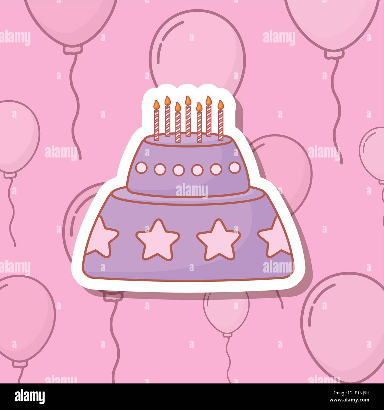 birthday card with cake and balloons vector illustration design Stock ...