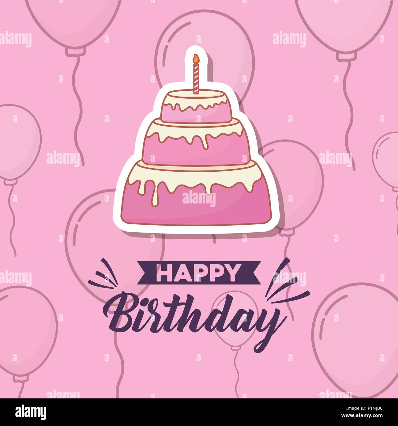 birthday card with cake and balloons vector illustration design Stock ...