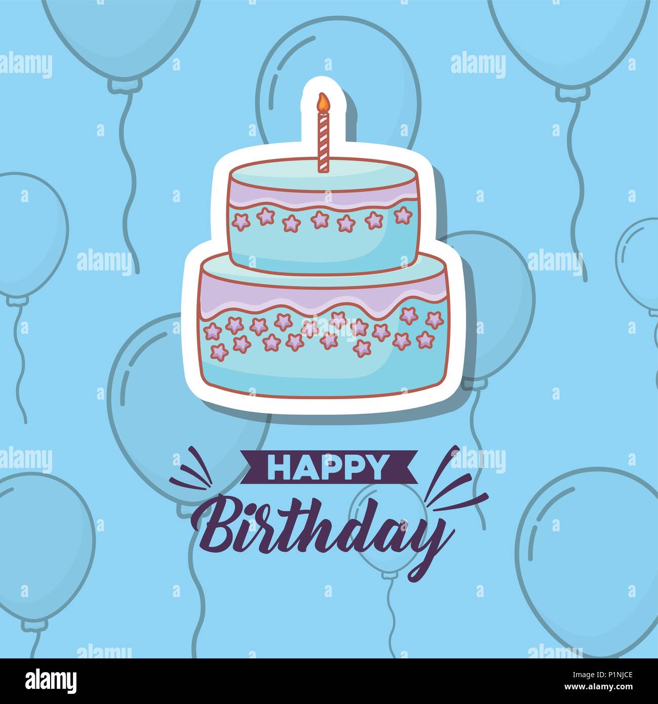 birthday card with cake and balloons vector illustration design Stock ...