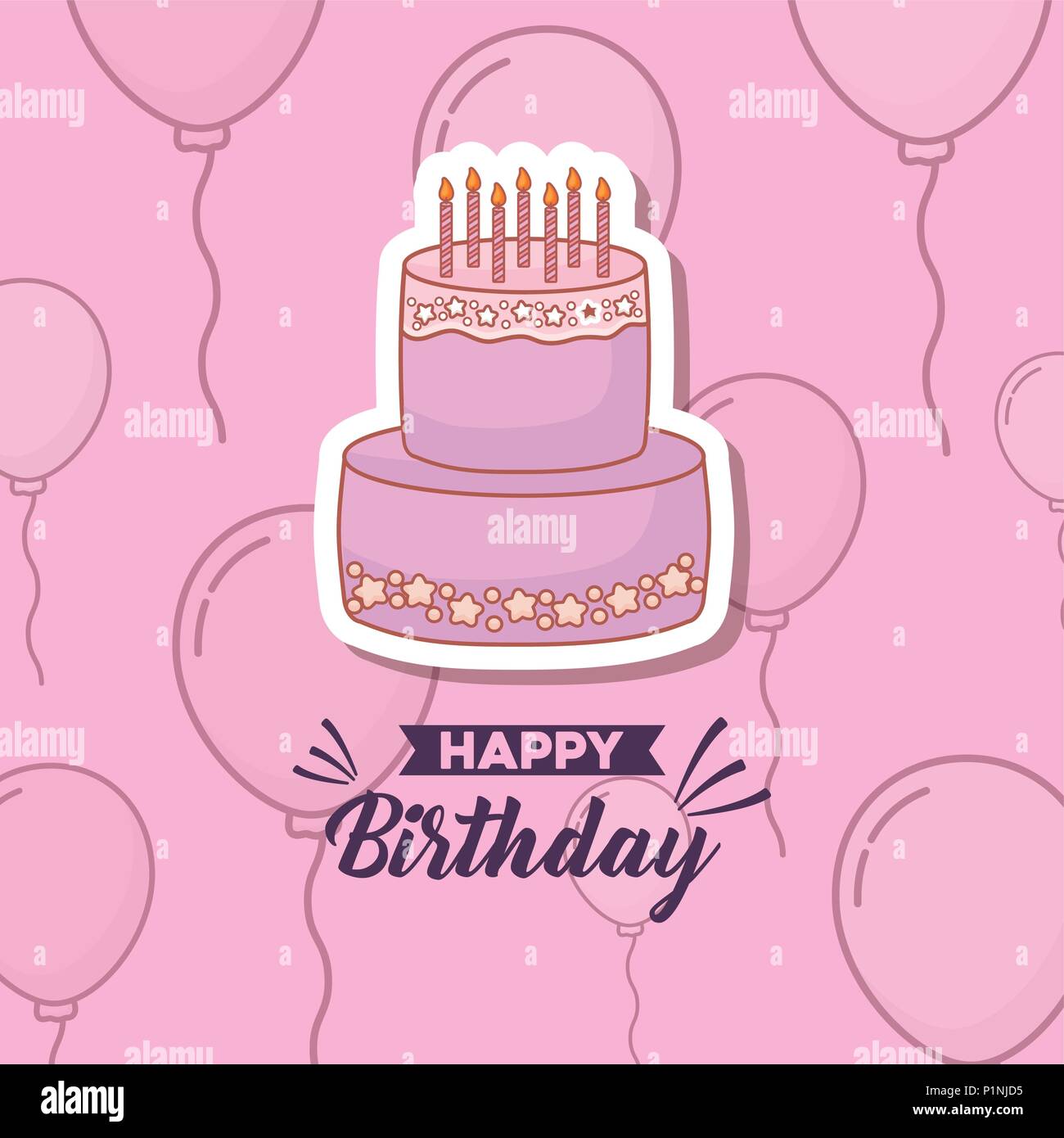 birthday card with cake and balloons vector illustration design Stock ...