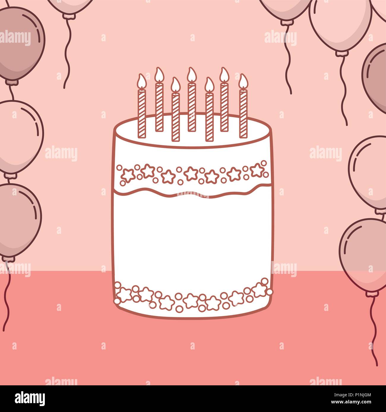 birthday card with cake and balloons vector illustration design Stock ...