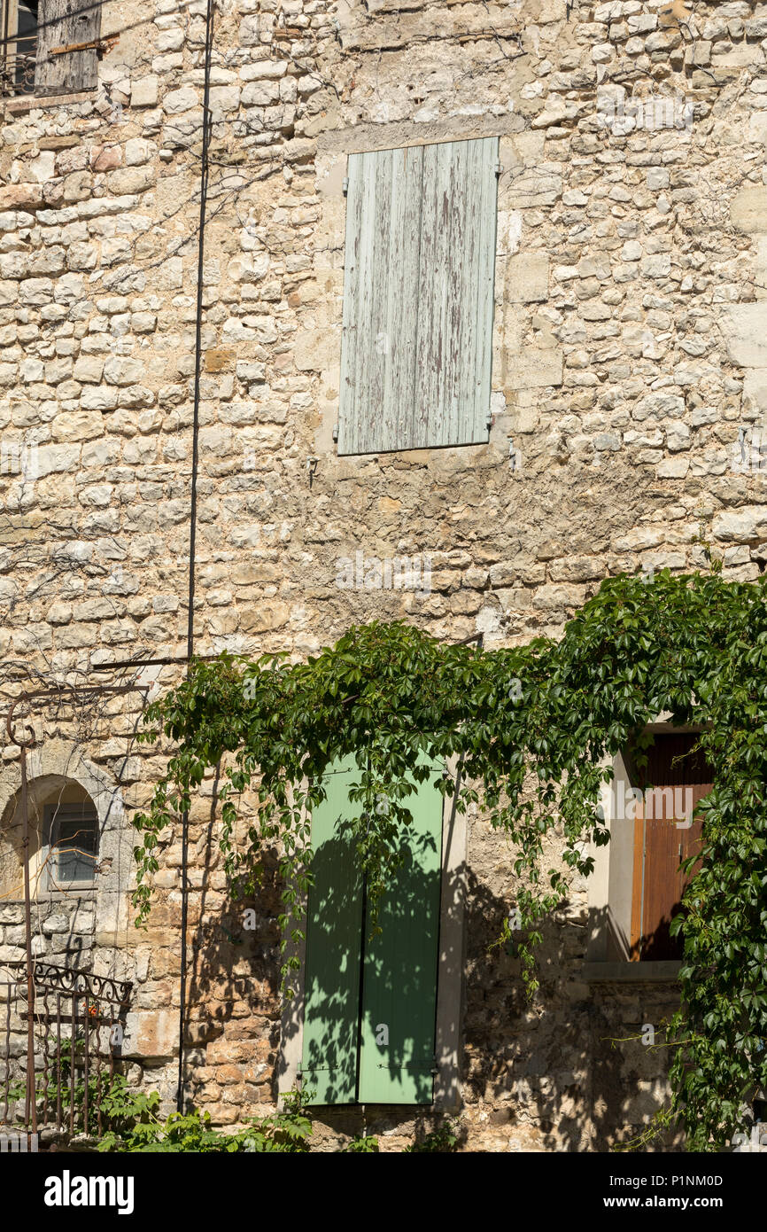 Old stone house with wooden shutters, Provence, France Stock Photo - Alamy