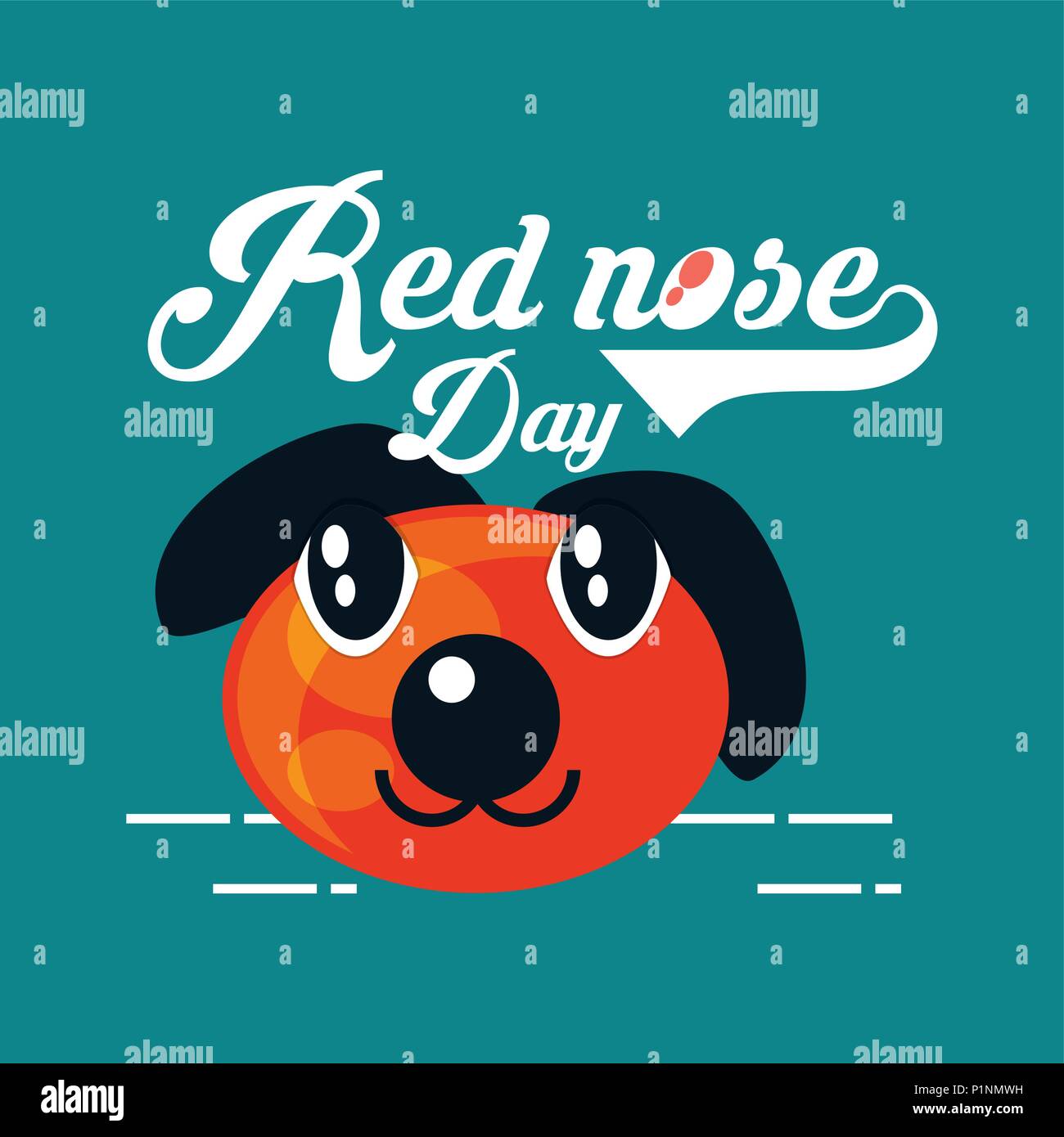Red nose day design with cartoon red nose with dog ears over blue
