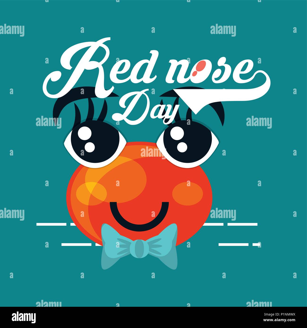 Red nose day design with cartoon red nose with bow tie over blue