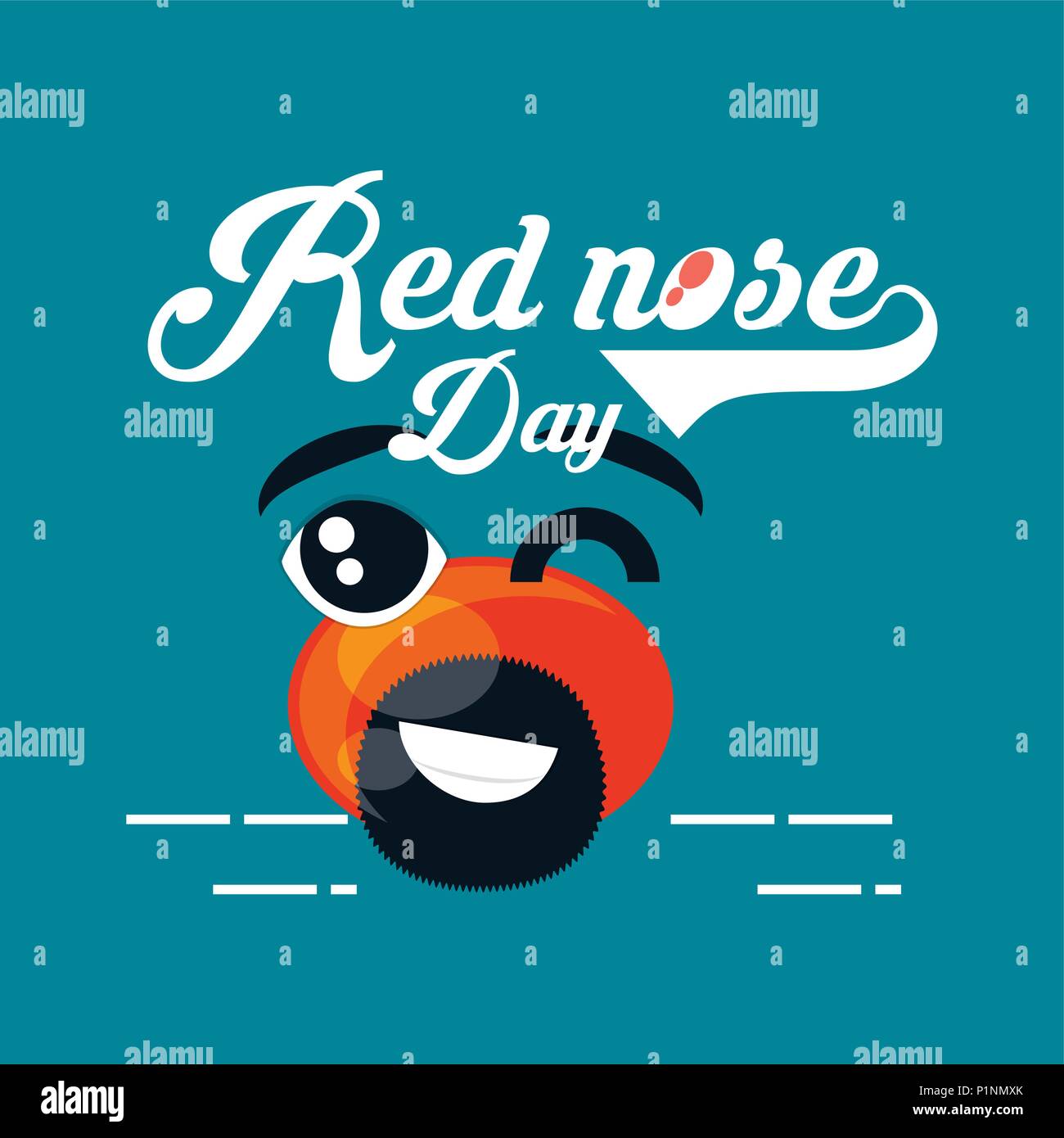 Red nose day design with cartoon red nose with beard over blue