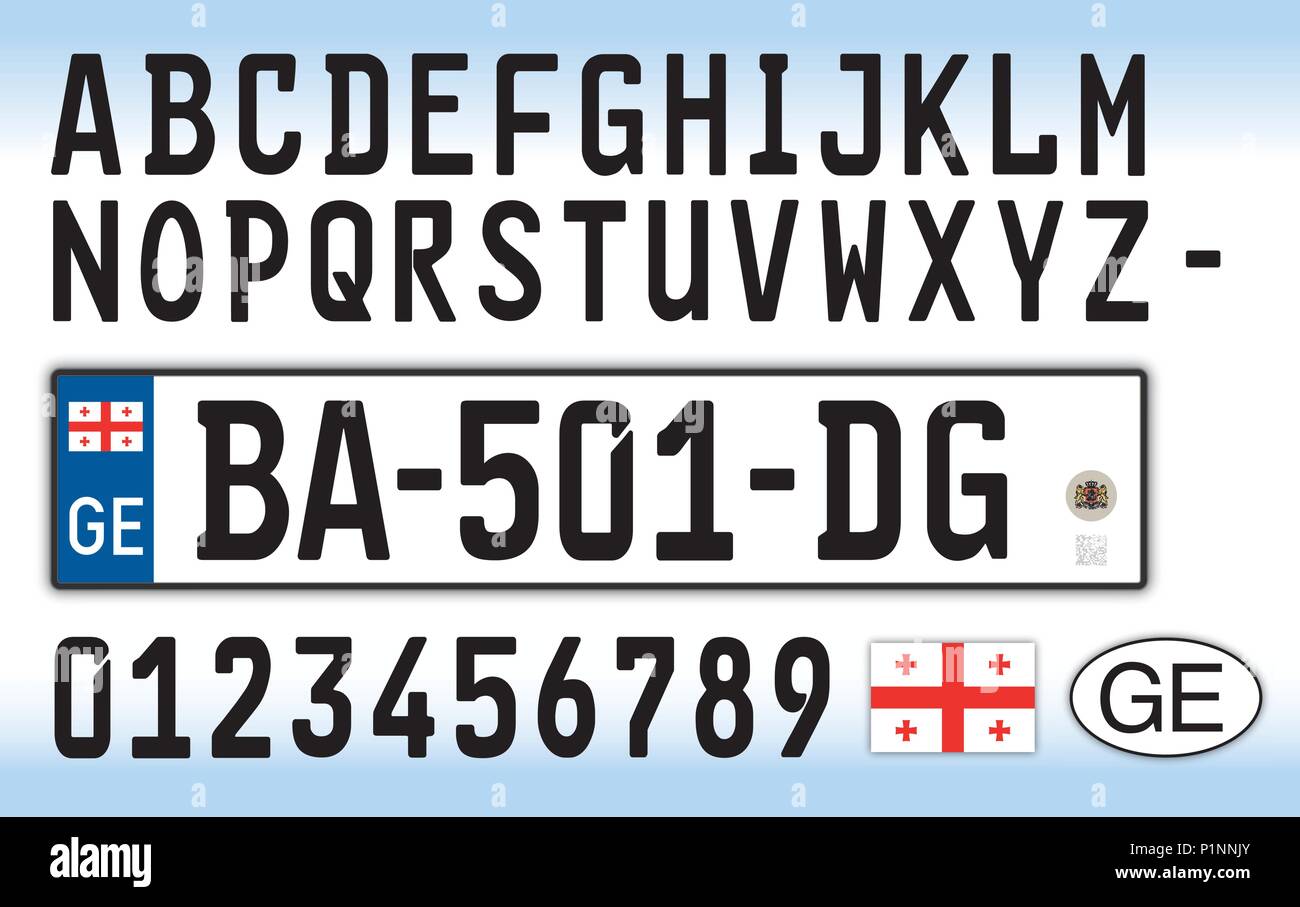 Georgia car plate, letters, numbers and symbols Stock Vector