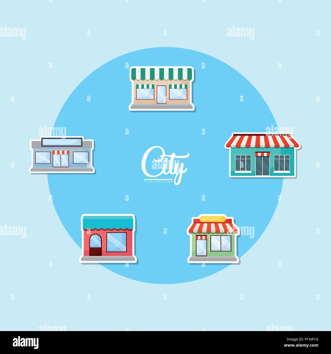icon set of city stores over blue background, colorful design. vector ...