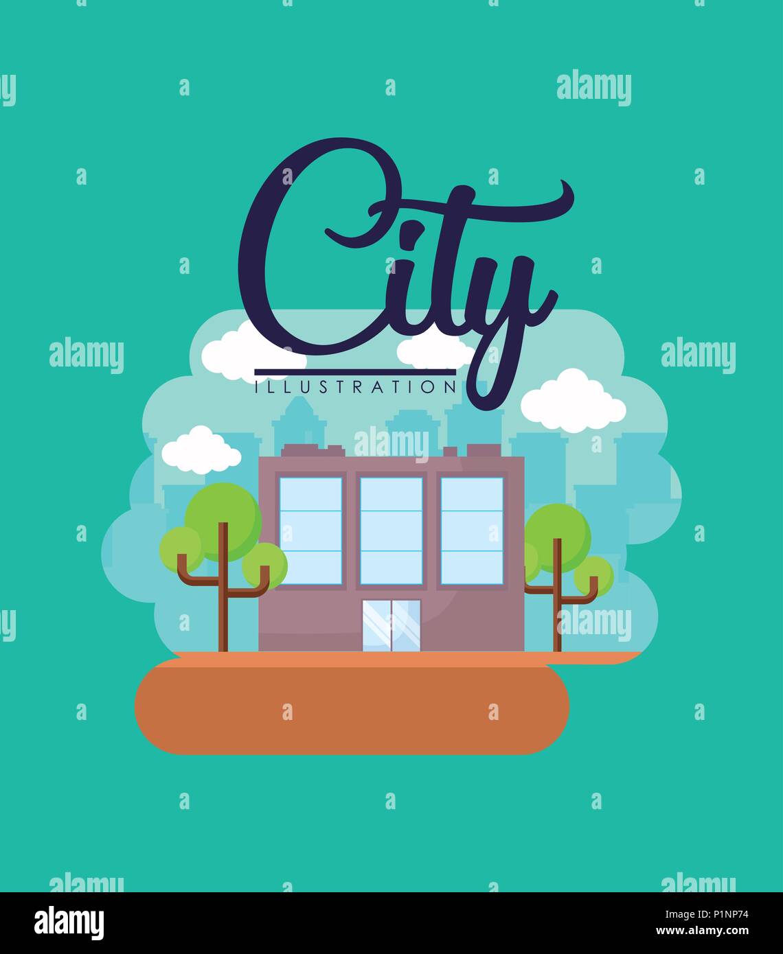 city building icon over turquoise background, colorful design. vector ...