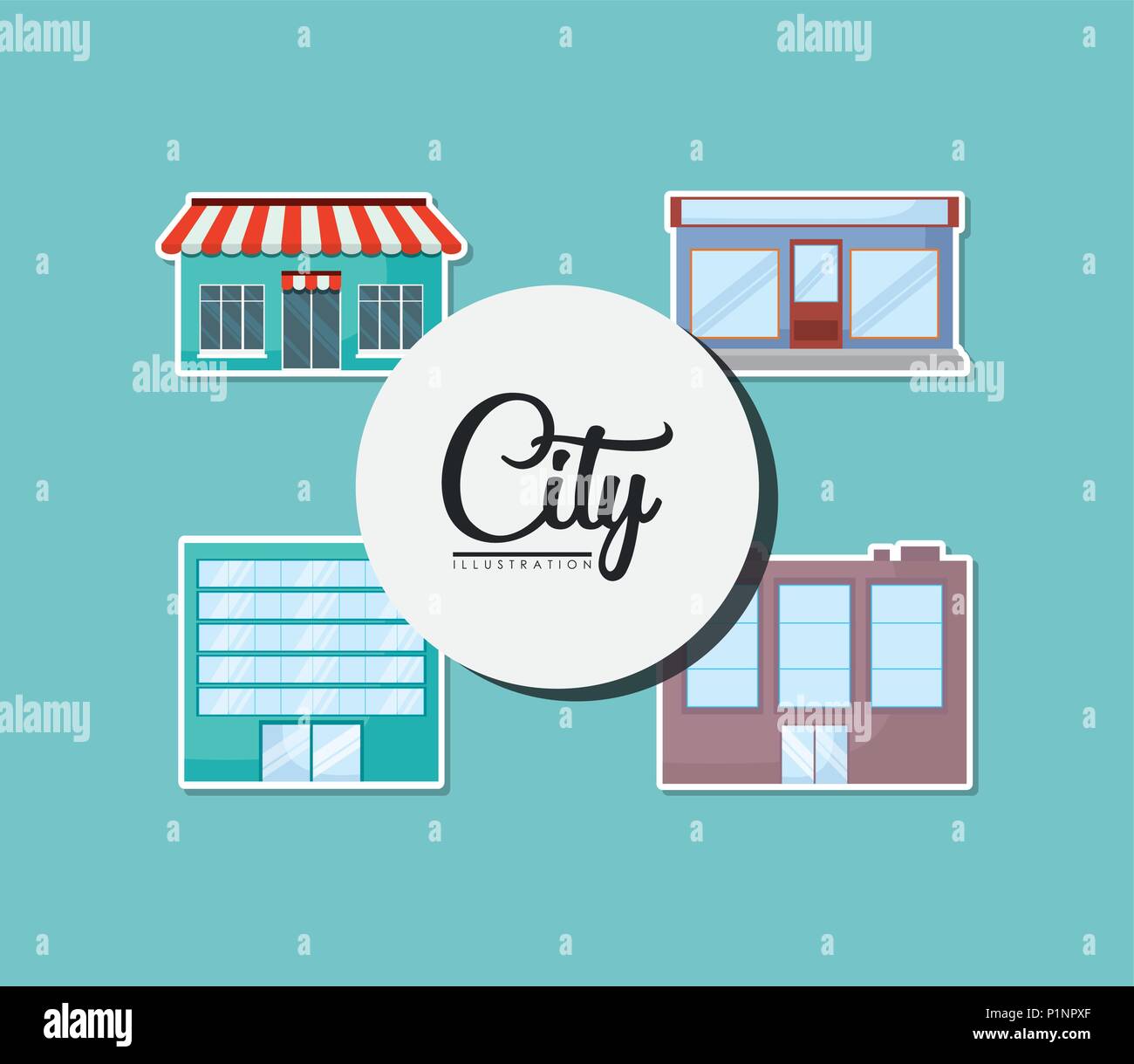 icon set of city stores over blue background, colorful design. vector ...