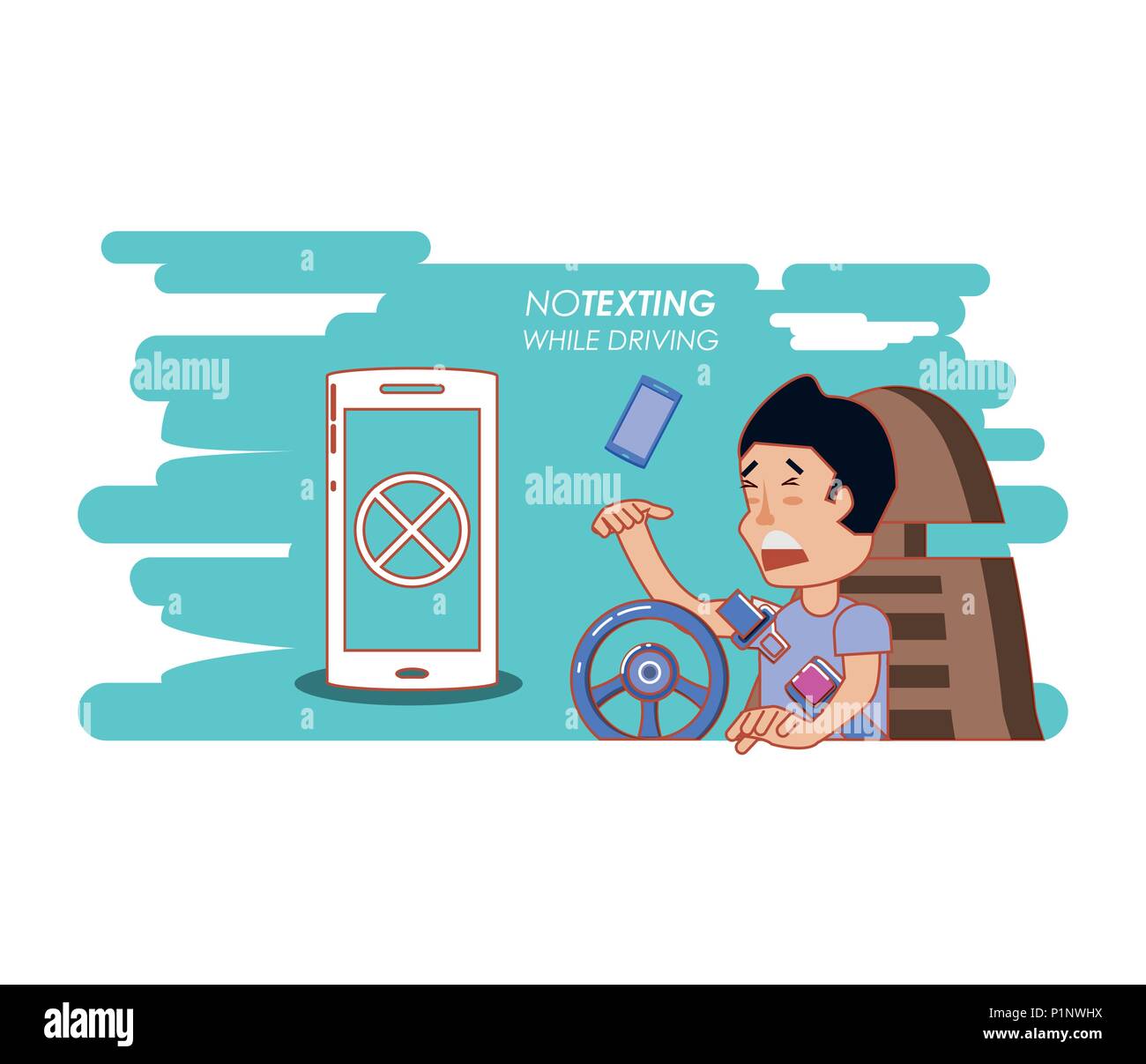 no texting while driving campaign vector illustration design Stock ...