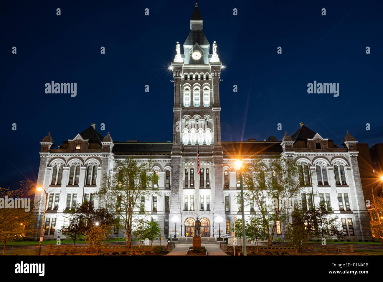 Historic Erie County Building in Buffalo, New York at Night Stock Photo