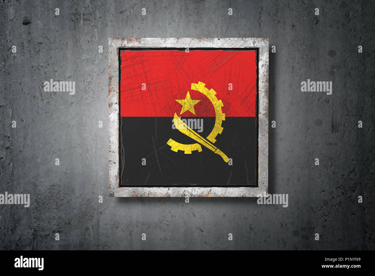 3d rendering of an old Angola flag in a concrete wall Stock Photo - Alamy
