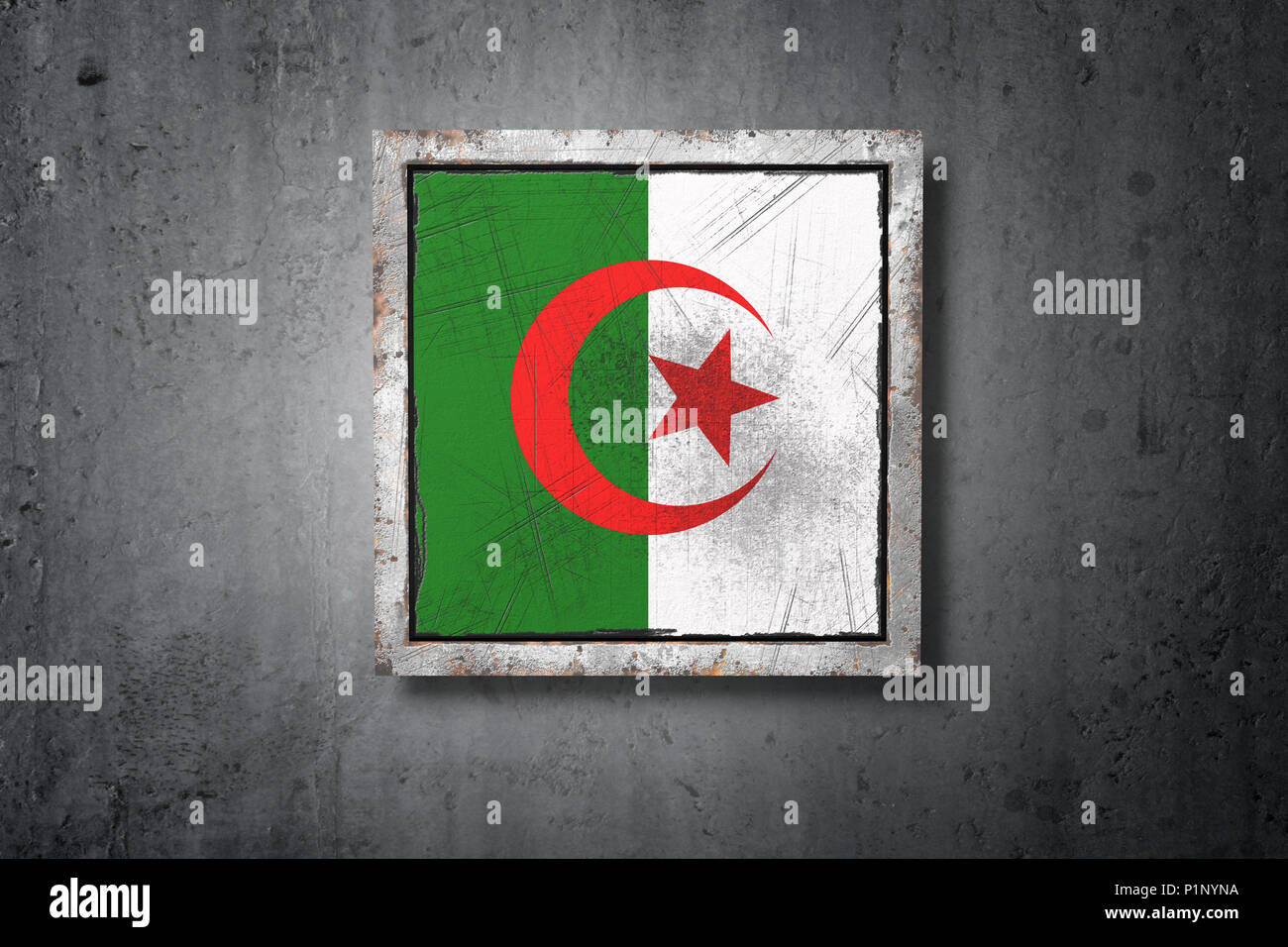 3d rendering of an old Algeria flag in a concrete wall Stock Photo - Alamy