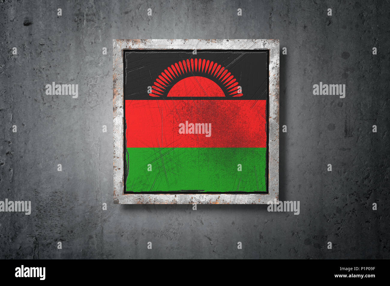 3d rendering of an old Republic of Malawi flag in a concrete wall Stock ...