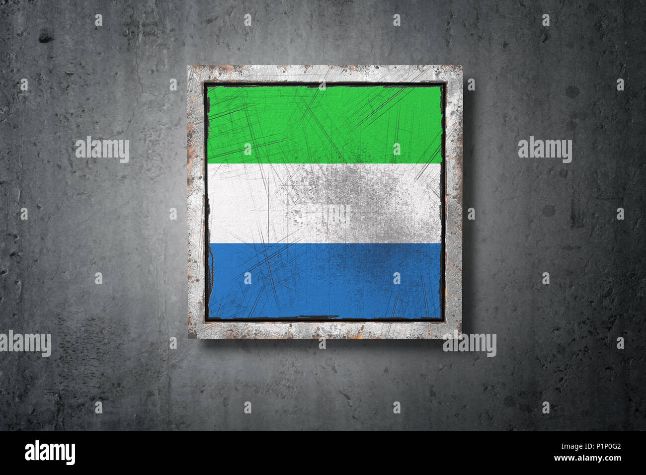 3d rendering of an old Republic of Sierra Leone flag in a concrete wall ...