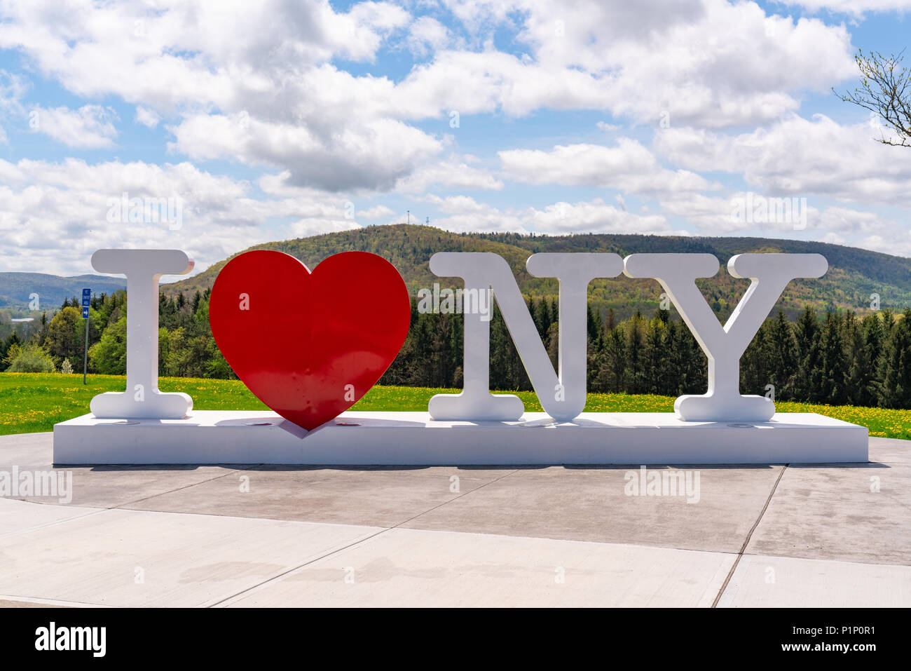CORBETTSVILLE, NY - MAY 14, 2018: I Love NY sign at the New York Southern Tier Welcome Center Stock Photo