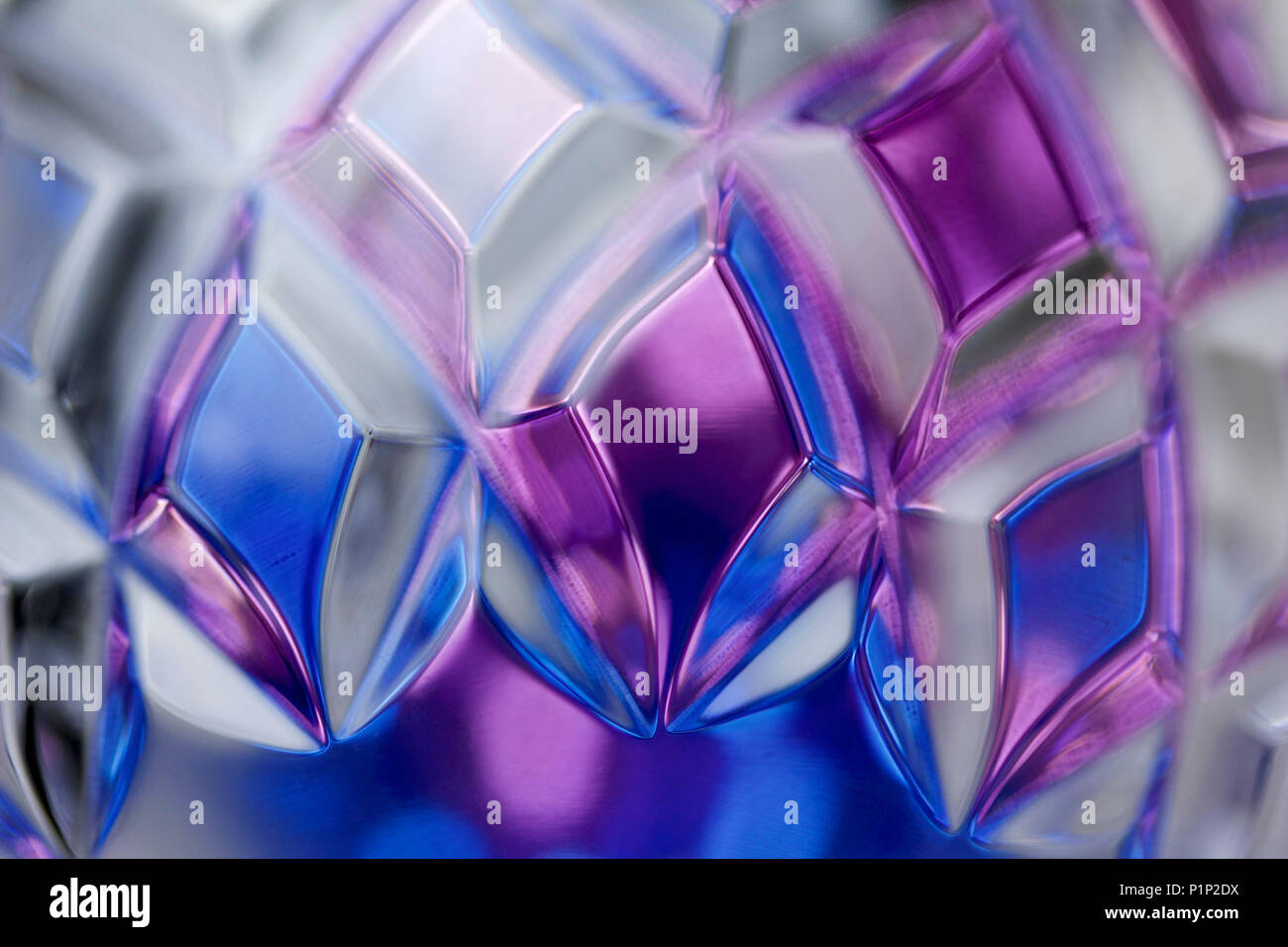 Macro view of beautiful modern handcut lead crystal glass facets