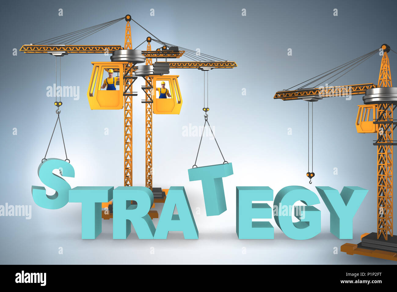 Plan and strategy concept with crane lifting letters Stock Photo Alamy