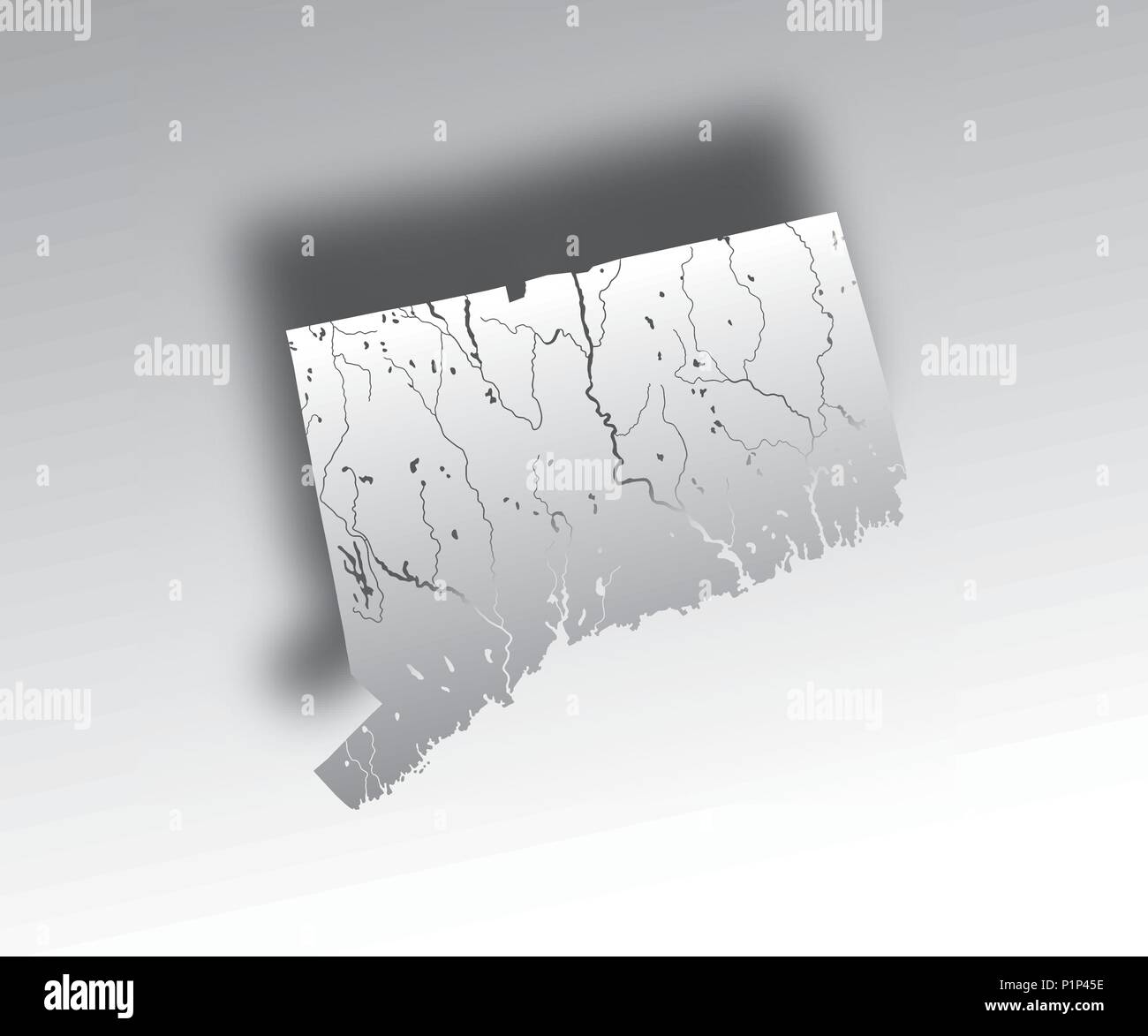 U.S. states - map of Connecticut with paper cut effect. Hand made. Rivers and lakes are shown. Please look at my other images of cartographic series - Stock Vector