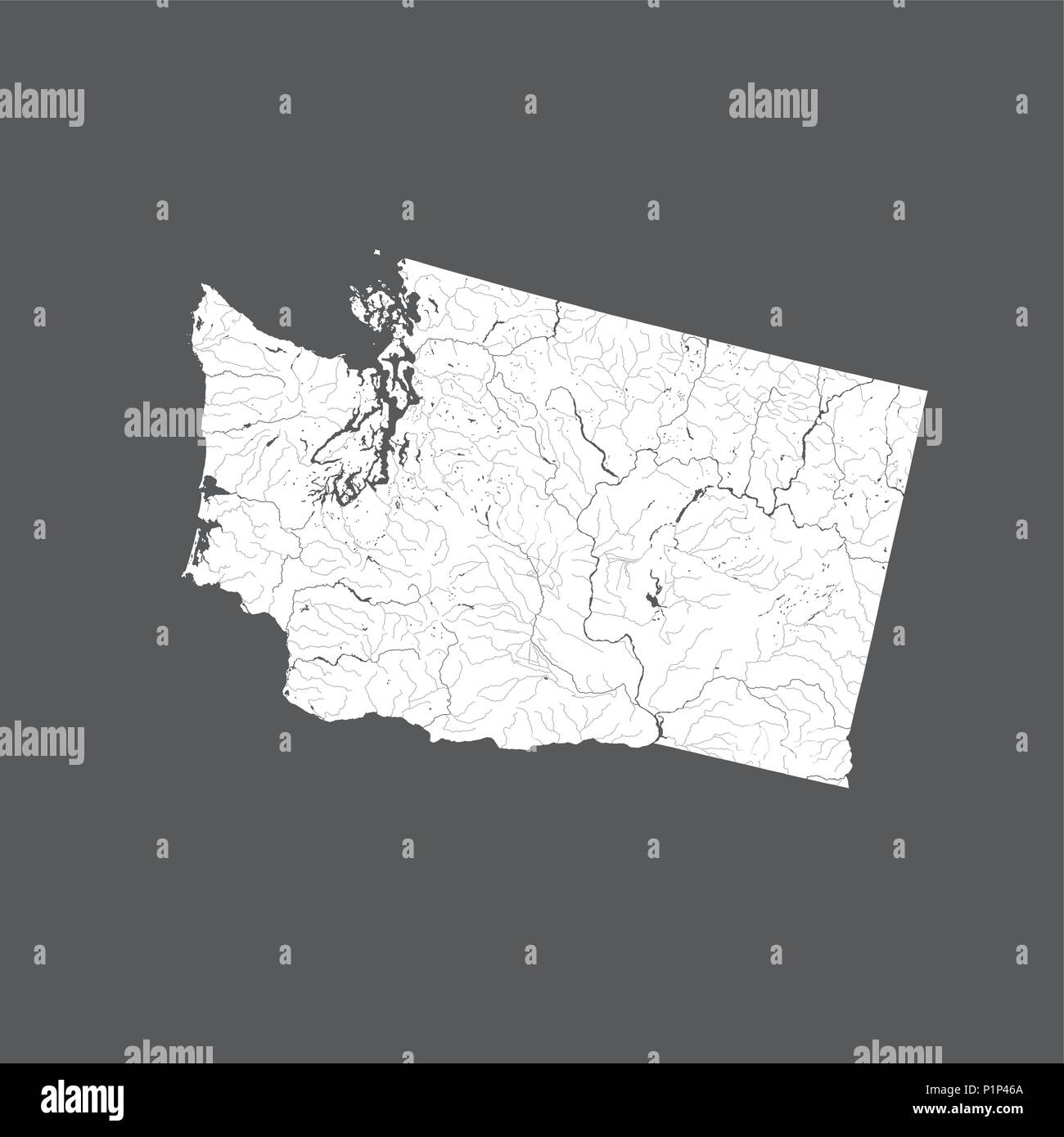 U.S. states - map of Washington. Hand made. Rivers and lakes are shown. Please look at my other images of cartographic series - they are all very deta Stock Vector