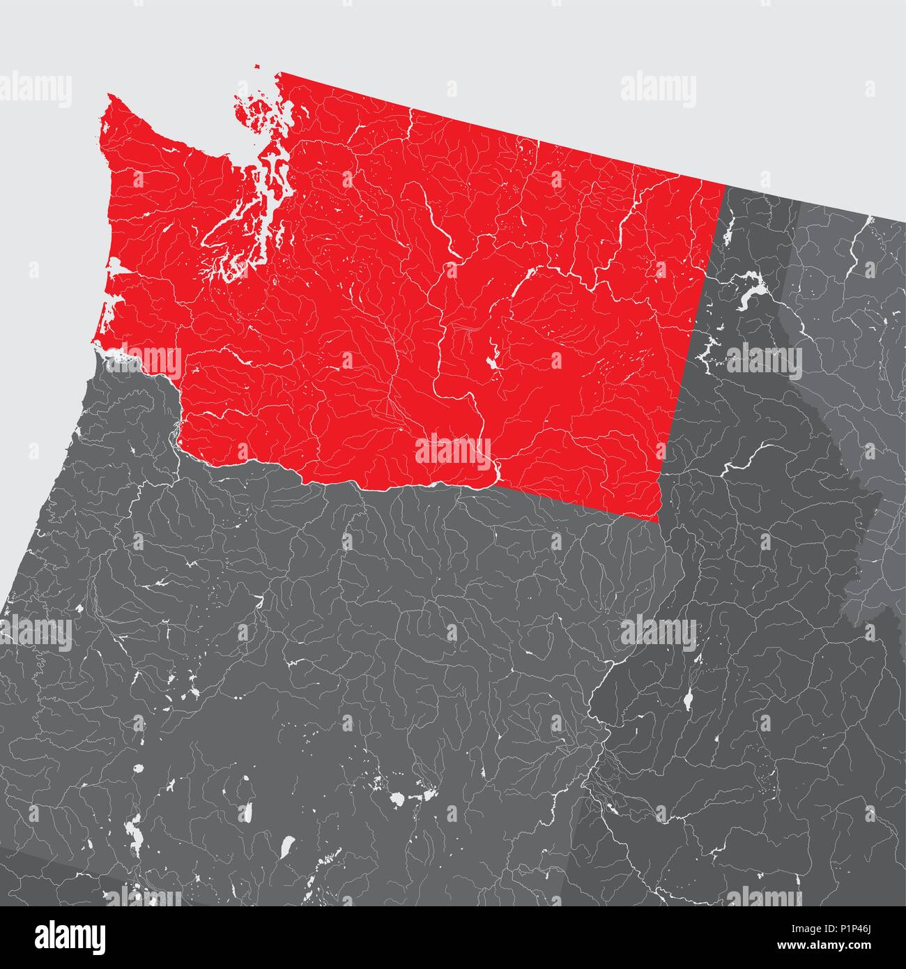 U.S. states - map of Washington. Hand made. Rivers and lakes are shown. Please look at my other images of cartographic series - they are all very deta Stock Vector