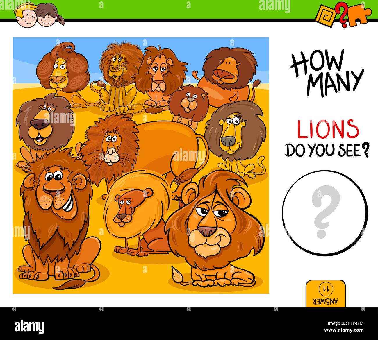 Lion Cartoon Math Cartoon Illustration of Educational Counting Activity Game for Children ...
