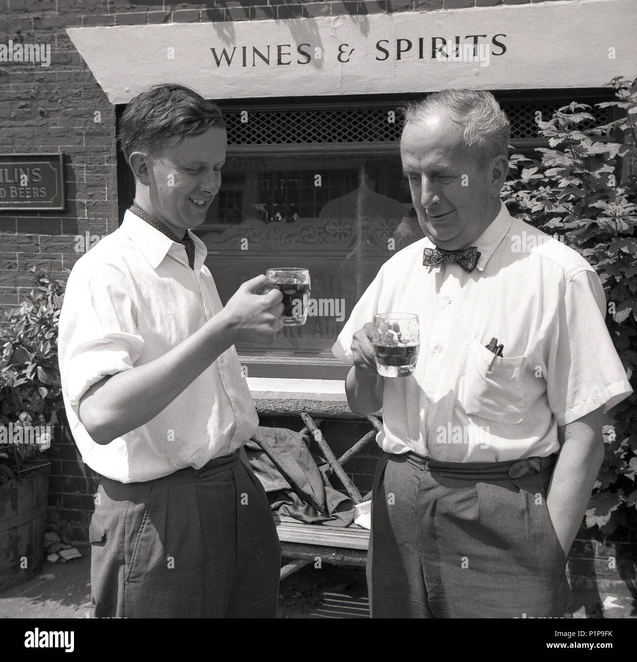 1955, cheers! historical picture, two gentlemen, the younger one