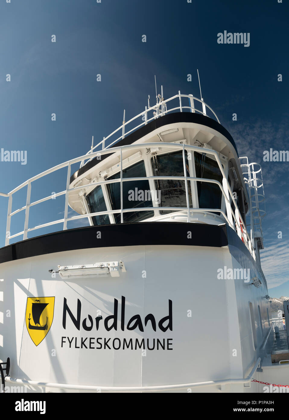 Inland ferry linking the islands and highways of Norway Stock Photo