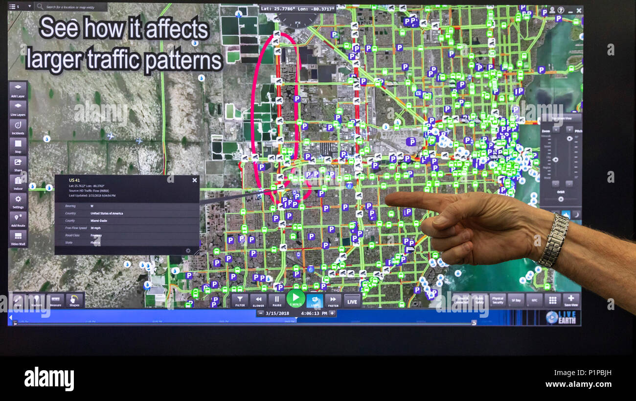 Detroit, Michigan - A demonstration of Live Earth, a visual operations center, at the Intelligent Transportation Society of America annual meeting. Or Stock Photo