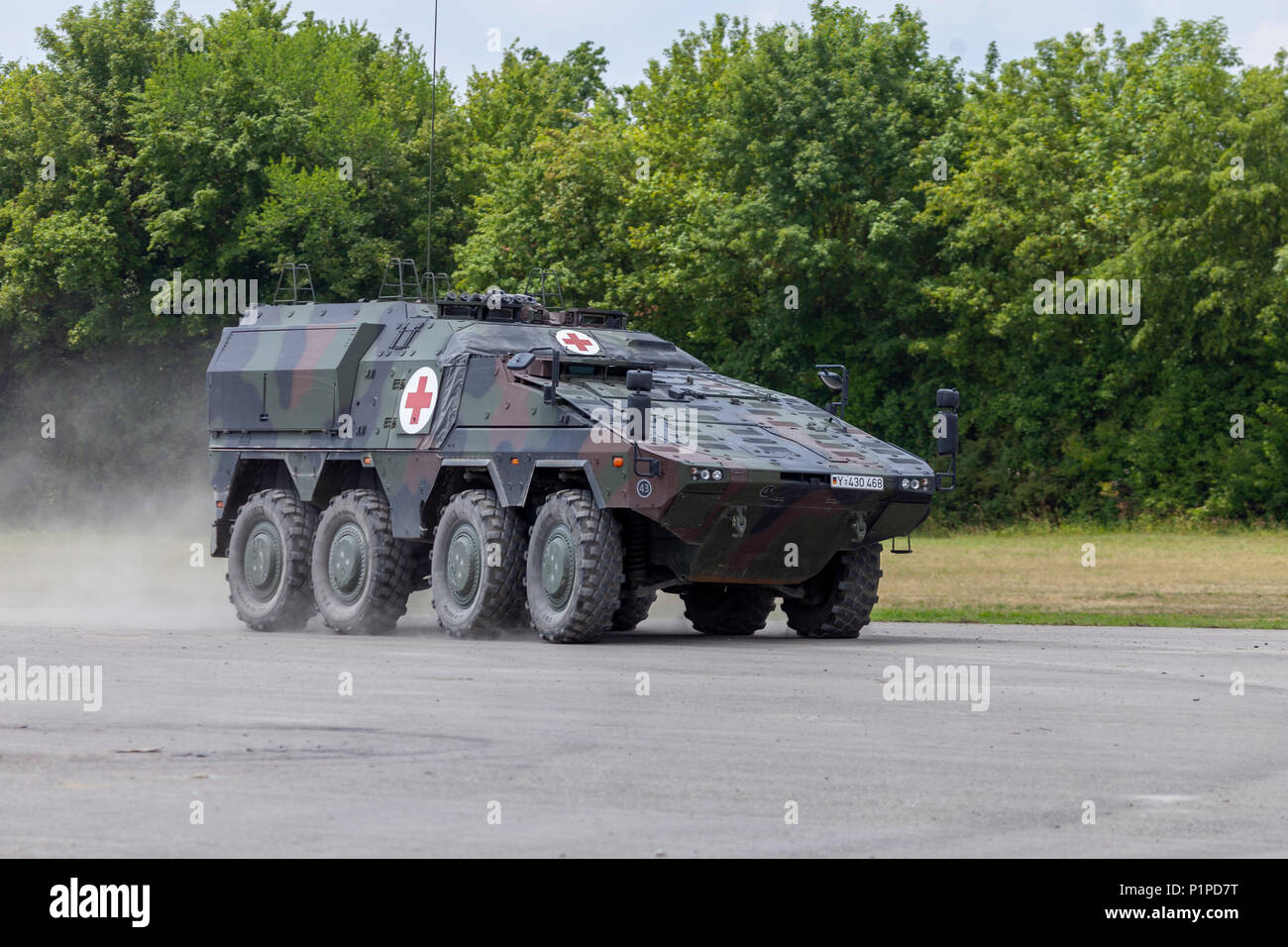 FELDKIRCHEN / GERMANY - JUNE 9, 2018: German armoured medical carrier ...