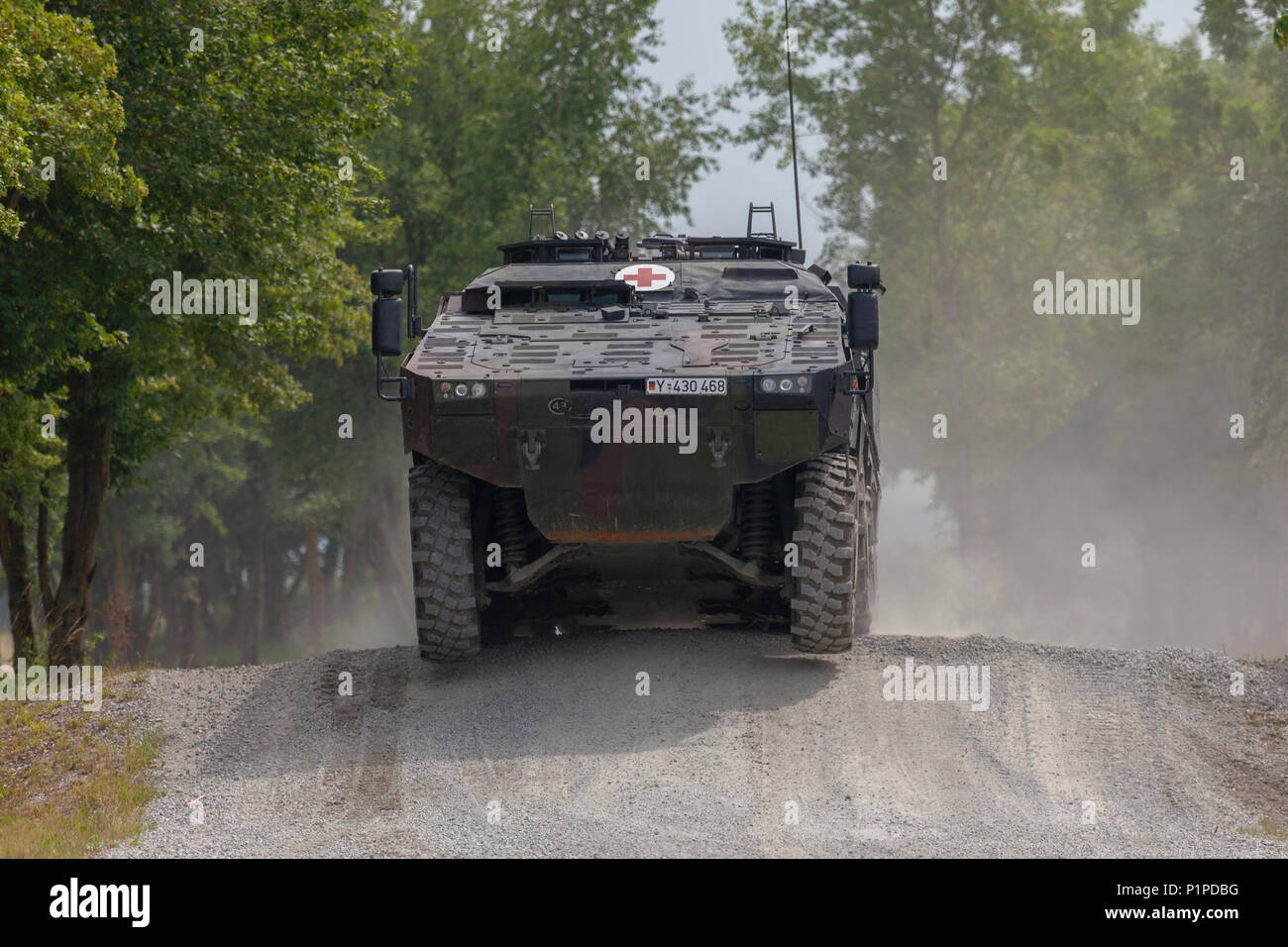 FELDKIRCHEN / GERMANY - JUNE 9, 2018: German armoured medical carrier ...
